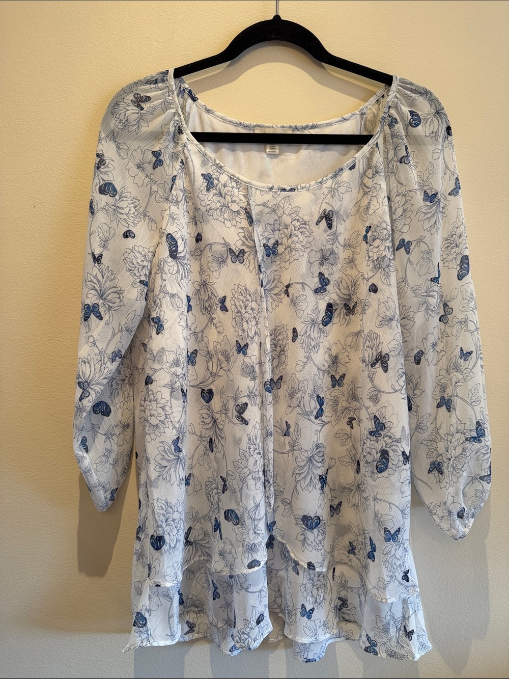White and Blue Floral Butterfly Blouse 🦋 - Tamara H.